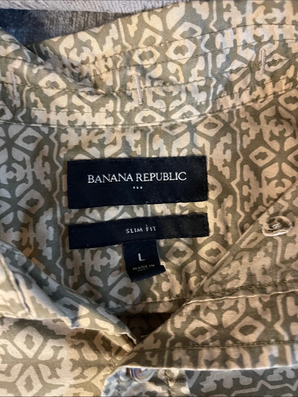 Banana Republic Cotton Men's Short-Sleeve Geo Print Shirt - Olive